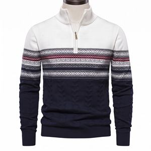 Pull tricoté à demi-zip pour homme, idéal pour l'hiver décontracté – Vêtement masculin à manches longues - Product Image 1