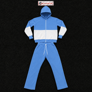 Conjunto Deportivo Casual de Dos Piezas para Hombre, Color Azul y Blanco, Sudadera con Cremallera Completa y Pantalones Jogger a Juego, Premium, Moderno, en Oferta - Product Image 5