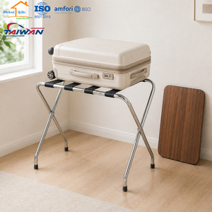 Portaequipajes Plegable 2 en 1 con Placa Superior de Madera, Soporte Metálico para Maletas, Mesa Auxiliar para Habitación de Hotel - Product Image 4