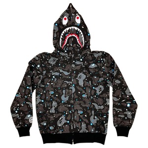 Sudadera con capucha unisex con cremallera, estampado de camuflaje de tiburón, estilo urbano, corte holgado, tejido polar, diseño de apliques bordados, 180g - Product Image 1