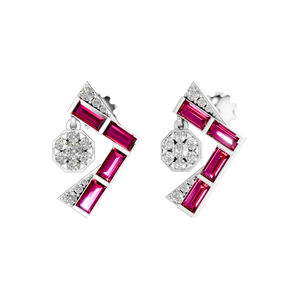 Pendientes de plata de ley con rubí natural y diamantes, joyería fina de inspiración vintage, tachuelas clásicas para todos los días para mujer - Product Image 2