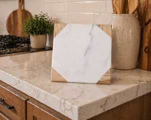 Luxury Handmade Marble Wooden Coaster <b>Set</b> Natural White Marble and Wood Coaster <b>Plate</b> Decorative Kitchen Countertop Coasters - Product Image 1