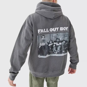 Sweat-shirt à capuche oversize pour homme, gris uni, 100% coton, tissu molletonné français, coupe décontractée, avec poche, pour l'automne - Product Image 6