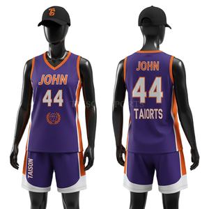 Uniforme de basket-ball pour femmes, polyester respirant de qualité supérieure 160 GSM, maille violette, orange, blanc, panneau latéral, logo personnalisé par sublimation - Product Image 1