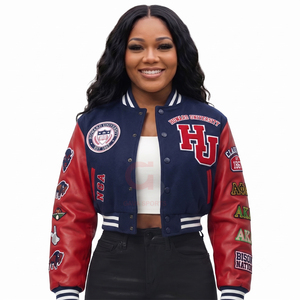 Custom Crop <b>Top</b> Varsity Jacket for Women Loose Fit Casual Letterman Style with Embroidery chenille Patch Wholesale Women jacket - Product Image 3