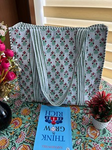 Bolso Tote Bohemio Hecho a Mano con Estampado para Mujer, Elegante y Moderno, con Cremallera, Estampado a Bloque, Acolchado a Máquina, Lavable, para Verano y Otoño - Product Image 2