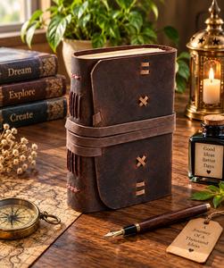 Rustic Hardcover Leather Journal Vintage Deckle Paper Notebook Acid-Free Wrap Closure <b>Diary</b> 7x5 Inch Handmade Genuine Leather - Product Image 3