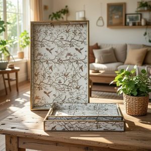 Kitchen Organizer Wooden Rectangular Tray Birds Printed <b>Sticker</b> Serving Tray for Home Decor and Kitchenware At Lower Price - Product Image 1