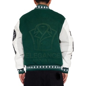 แจ็กเก็ตทีมเบสบอลมหาวิทยาลัยสำหรับผู้ชายเสื้อสีเขียวตัดกันสีเขียวเป็นมิตรต่อสิ่งแวดล้อมออกแบบได้ตามต้องการสำหรับฤดูใบไม้ร่วง - Product Image 1