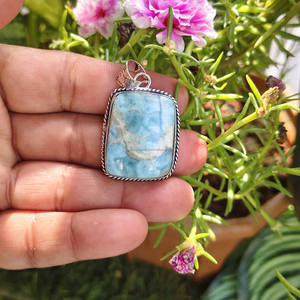 Top Selling Latest Feng Shui Natural Larimar Agate Vintage Blue <b>Crystals</b> Pendant Necklace Silver Plated Fashion Jewelry Bulk - Product Image 5