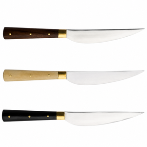 Couteaux de cuisine à trois couleurs avec manches argentés, lames pointues, poignées rivetées ivoire, marron et noir pour trancher la viande et la préparation des aliments - Product Image 4