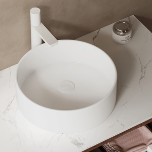 DINA Mueble de Baño Flotante Curvo de 24 Pulgadas con Lavabo, Gabinete de Almacenamiento y Cajón Rayado, Color Blanco Cerámico, para Uso Doméstico y Comercial - Product Image 2