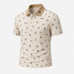 Camiseta Polo de Algodón para Hombre, Manga Corta, Estampado de Ping Pong, Ropa Casual, Tejido de Algodón Transpirable, Corte Regular - Product Image 1