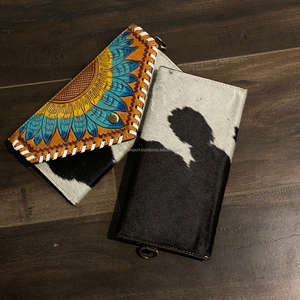 Cartera de cuero de gran capacidad, nueva moda, tallado, cuero de vaca, elegante, turquesa, Floral, tarjetero para mujer - Product Image 5