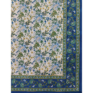 ผ้าปูที่นอนคู่ สีขาว-น้ำเงิน ลายพิมพ์บล็อกด้วยมือ ผ้าฝ้าย 200 เส้นด้าย ลายเรขาคณิต ระบายอากาศได้ดี เหมาะสำหรับใช้ในบ้าน โรงแรม และงานตกแต่ง - Product Image 2