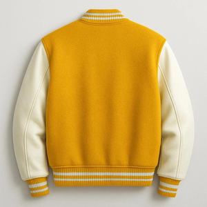 Men's <b>Yellow</b> <b>Wool</b> Varsity Jacket White Sleeves Letter A Applique Snap Button Casual Autumn Coat - Product Image 3