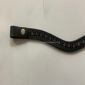 Correa de cuero de canal vacío para cejas de caballo, con dos tonos, negro, perlas grandes, ostentosas, en todos los tamaños personalizados, venta al por mayor, productos de caballo - Product Image 3