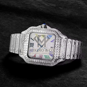 Reloj de Cuarzo de Lujo para Hombre, Estilo Hip Hop, de Acero Inoxidable Color Oro Rosa, Completamente Adornado con Diamantes, Esfera Cuadrada con Números Romanos, para Uso Diario - Product Image 5