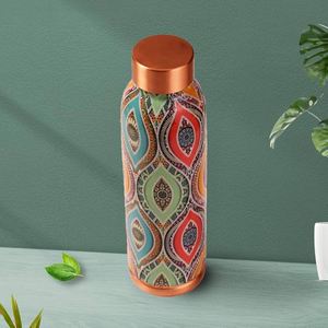 Eco-Friendly Printed Pure Copper Bottle Handmade Luxury Floral & <b>Bird</b> Motif Ayurveda Health Wellness <b>Water</b> Bottle Designer - Product Image 5