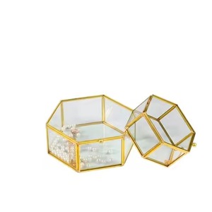 Glass Jewelry Organizer with Gold Frame Red Interior <b>Trinket</b> <b>Box</b> for Rings Earrings Necklace Storage Display Vanity Drawer - Product Image 2