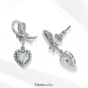 Boucles d'oreilles clous en moissanite et diamant, design cœur et nœud personnalisé OEM ODM, 6 mm, or jaune, or blanc, or rose, Glosbe - Product Image 4