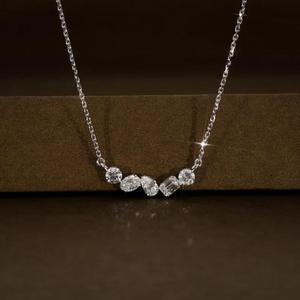 Multi Shape Diamond Cluster <b>Pendant</b> Necklace Round Oval Pear <b>Emerald</b> Cut Solid White Gold Curved Bar Link Chain Asymmetric - Product Image 1