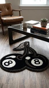 Alfombra Antideslizante de Lana Tufted a Mano con Diseño Único de Bola 8 en Forma de Cereza, Diseño en Blanco y Negro, Suave y Afelpada para Decoración del Hogar - Product Image 4