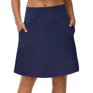 Jupe courte à taille haute pour femme, couleur unie, style A, avec poches, style décontracté et sportif, tissu en spandex et polyester, à porter en toutes saisons - Product Image 5