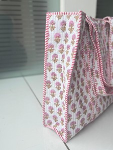 Sacs fourre-tout en coton matelassé sur mesure, imprimé floral à volants, fermeture ouverte, sacs à main d'été bohèmes pour femmes - Product Image 2