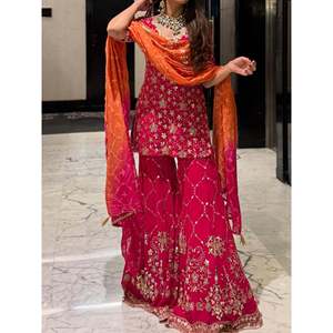 Designer Chiffon <b>Top</b>-Bottom and Dupatta Set with Embroidery Sequence Work - Product Image 1