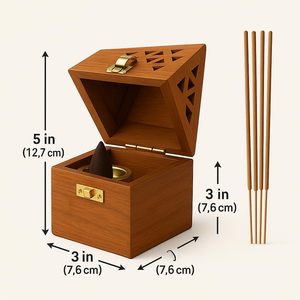 Wooden Sambrani Dhoop Batti Stand Handcrafted Traditional Incense <b>Holder</b> with Ash Catcher Decorative Aromatic Burner - Product Image 4