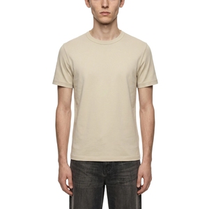 T-shirt en coton uni beige à col rond coupe classique pour homme, basique décontracté à manches courtes, vente en gros, t-shirt vierge - Product Image 1