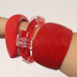 Chunky <b>Red</b> Resin Bangle <b>Bracelet</b>: Sculptural Statement Cuff Beige Resin Bangle Set - Product Image 2