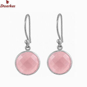Handmade <b>fine</b> jewelry <b>earrings</b> 925 sterling silver natural rose quartz gemstone dangler drop bezel <b>earrings</b> for wedding party - Product Image 2