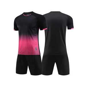 Ensemble de maillot de football pour homme CANBELLO SPORTS, noir et rose dégradé, polyester respirant, maillot et short de sport pour adulte - Product Image 1