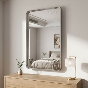 Specchio da Bagno Rettangolare 32x48 Pollici da Parete con Cornice Profonda Argento - Product Image 5
