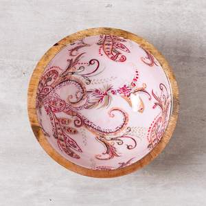 Printed Wooden <b>Dessert</b> <b>Bowl</b> for Kitchen Dining Mango Wood Salad Mixing with Decorative Decal - Product Image 3