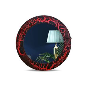 Modern Stationary Round Art Vanity <b>Mirror</b> Red Black Crack Pattern Wall-Mounted Decorative <b>Mirror</b> for Bedroom Living Room - Product Image 3