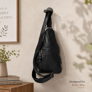 Sac bandoulière en cuir pleine fleur vintage clouté, sac de poitrine à bandoulière avec sangle réglable et plusieurs poches zippées pour les voyages et le quotidien - Product Image 3