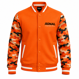 Veste de sport pour homme RONAL SPORTS, orange camouflage, manches longues, style varsity, respirante, polyester, boutons, style sportif, vêtements d'automne - Product Image 1