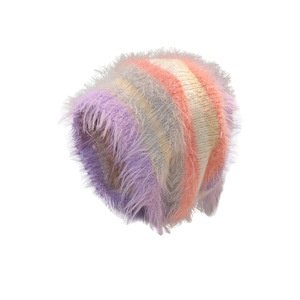 Cozy slouchy mohair beanie with ribbed brim and oversized fit warm unisex winter <b>cap</b> for daily street fashion and outdoor wear - Product Image 2
