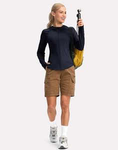 <b>Women's</b> Hooded <b>Zip</b>-<b>Up</b> Jacket Loose Fit Full Sleeve Solid Color Breathable Yoga <b>Top</b> with Pockets - Product Image 3