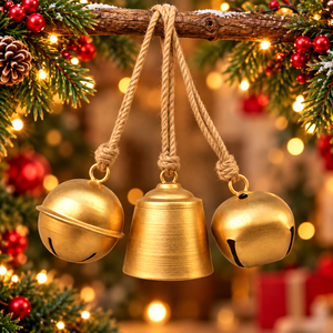 Juego de Campanas Metálicas Doradas Texturizadas con Formas de Campana Variadas y Lazos de Cáñamo Trenzado para Decoración de Árboles de Navidad - Product Image 2