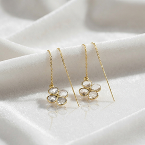ต่างหูร้อยดอกไม้ประดับคริสตัล Ratnarachit Aqua Quartz ชุบทอง 18K ทรงหยดน้ำ ดีไซน์เรียบหรู ทันสมัย สไตล์มินิมอล สำหรับผู้หญิง - Product Image 2