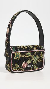 Sac à bandoulière en toile vert et noir à motif abstrait de feuilles et perles, sac de soirée pour femme, sac à rabat, sacoche - Product Image 3