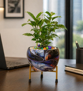 Pot de fleurs décoratif en métal Meenakari Pitalnagi fait main pour plantes d'intérieur et d'extérieur, style traditionnel indien - Product Image 3