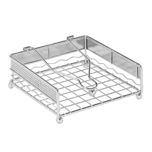 <b>Grid</b> Design Iron <b>Metal</b> Silver Napkin Basket With Floral Carving Adding Beauty To Dining Spaces And Interior Home Decor - Product Image 1
