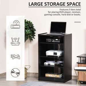 Mobiletto Porta TV a 5 Ripiani Nero con Mensole Regolabili per Console di Gioco e Lettori DVD - Porta in Vetro Temperato - Product Image 5