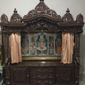 Mandir en teck sculpté à la main de luxe pour la maison, grand temple en bois de teck, unité de Puja personnalisée avec rangement, New York - Product Image 1
