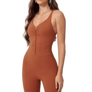 Body de yoga pour femmes facile à porter avec combishorts de contrôle du ventre Gym Fitness Half Zip Onesie Athletic Combinaison à manches longues - Product Image 1